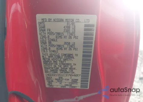 2001 Nissan Frontier Xe z USA, uszkodzony, nr VIN 1N6DD21S51C370407